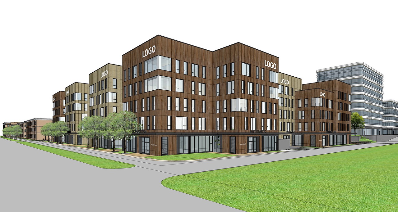 现代产业园办公楼SU模型下载