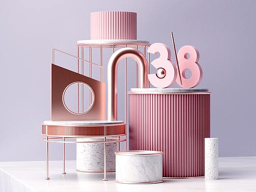 C4D粉色场景38女王节海报