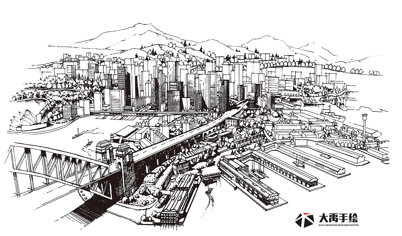 大禹手绘--规划手绘--城市鸟瞰