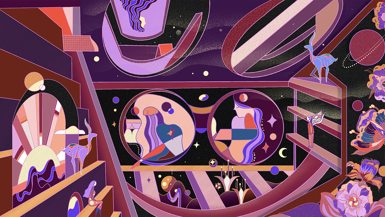 /暗夜-梦境/灵感来源于自己的梦,画面描绘了一个梦境的场景,在梦的时空中我们仿佛被禁锢在某个地方,似醒非醒,周围的时空错乱,仿佛走进了一个精灵的世界。