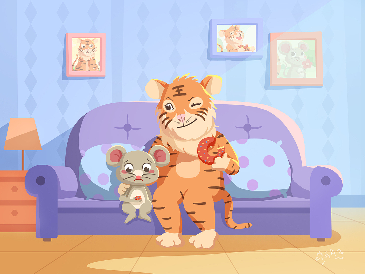 儿童插画大老虎与小老鼠