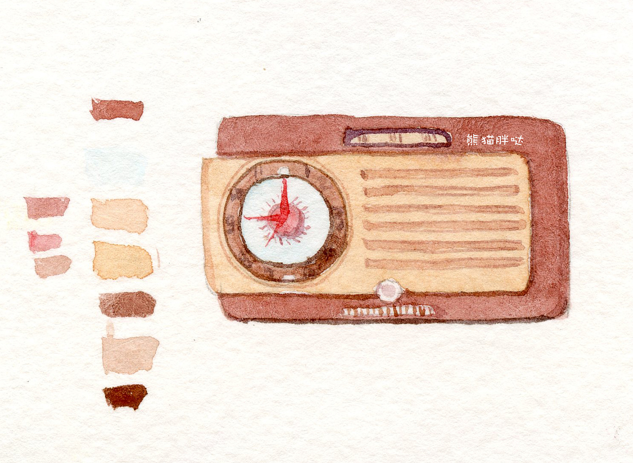 复古收音机水彩手帐胶带贴纸