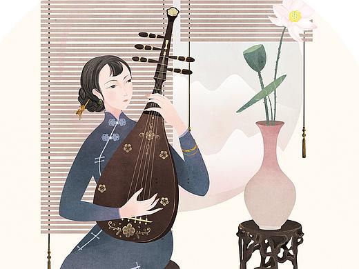旗袍美人与花卉