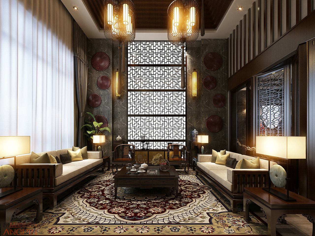 贵阳独栋别墅精美装修设计案例,中式风格设计!