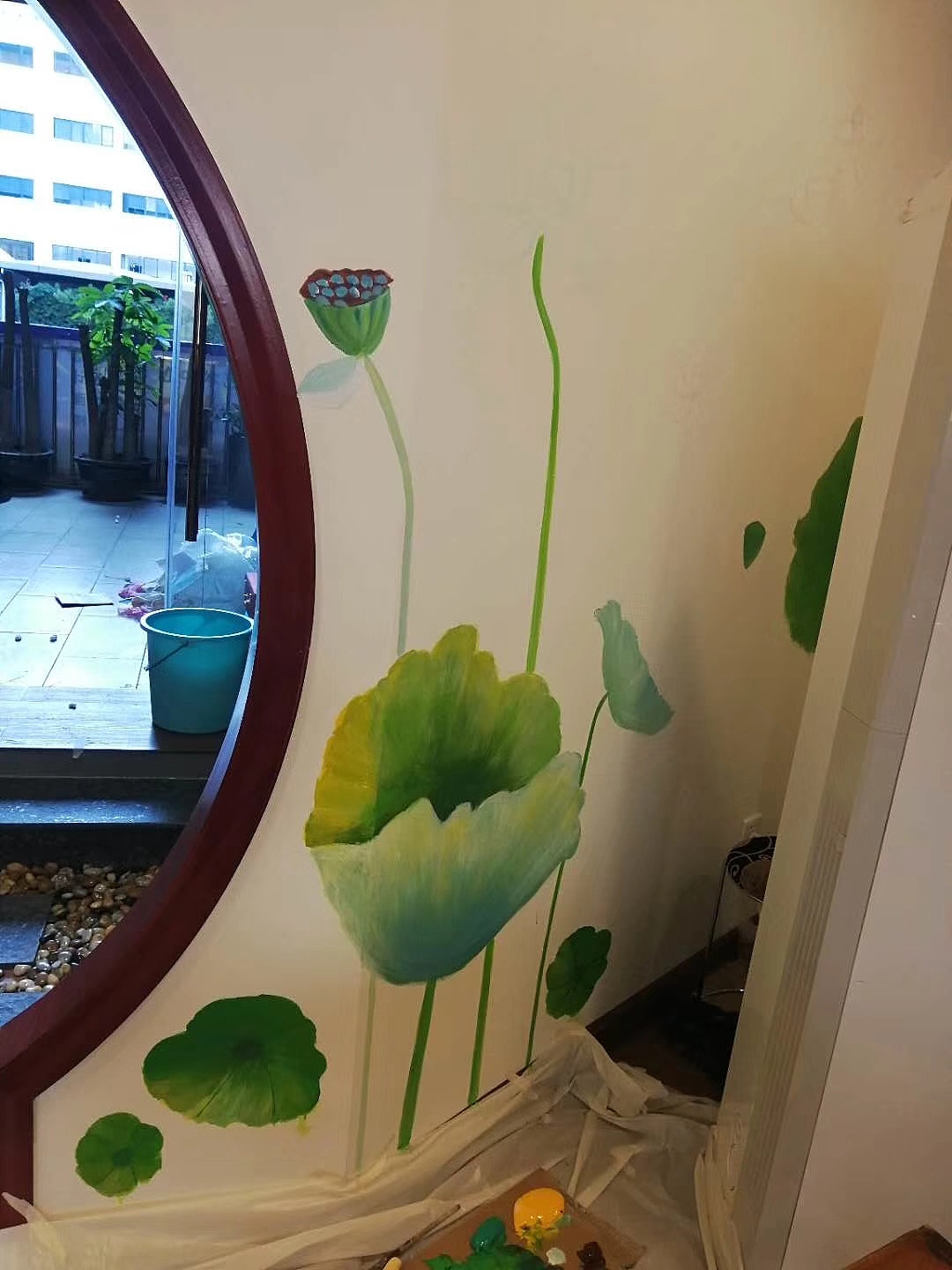 《室内墙绘》私人订制版:荷|纯艺术|绘画|华铭智墙绘_原创作品-站酷