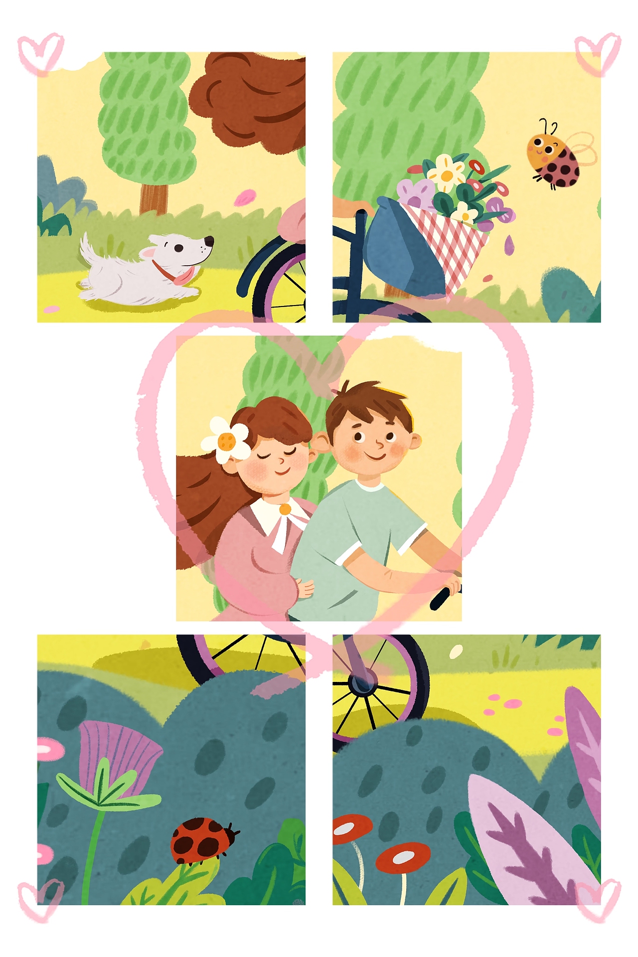 情人节—骑自行车（图ZMzQ4NTg1Njky） - 商业插画 - 站酷设计师彩点点原创素材 - 站酷ZCOOL