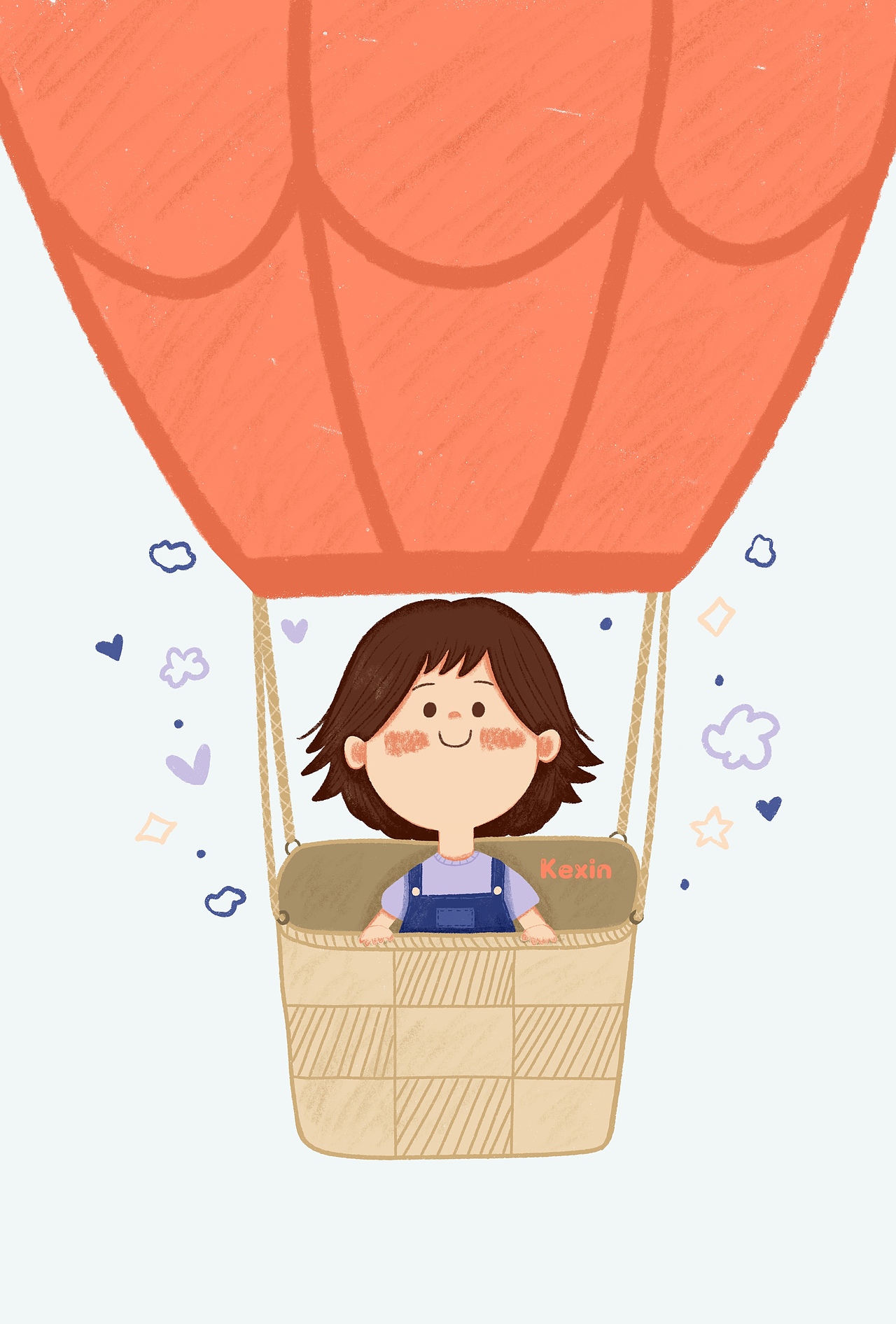 坐热气球的小女孩