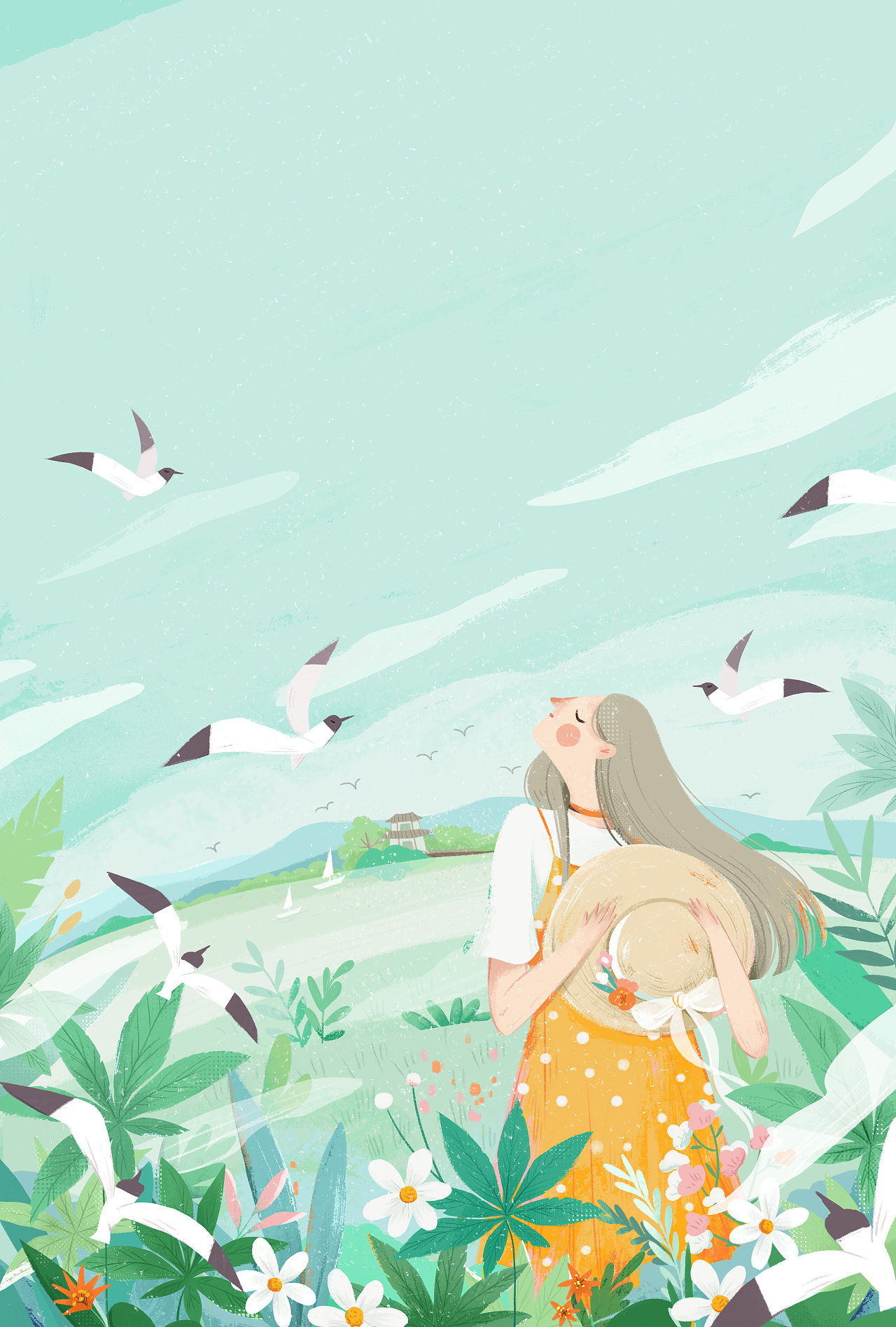 小清新面膜包装封面插画