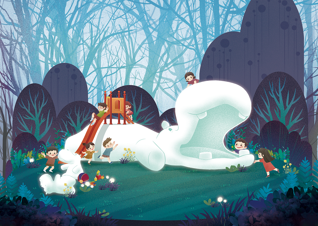 神秘门的背后原来是一片草海,无边无际的草海翻涌着翠绿的海浪,看到这一幕,好玩的FIFI和小伙伴情不自禁跳进这草海之中尽情地遨游,此时一群小孩也加入了他们之中,小孩子一会爬到FIFI肚子上,一会骑到FIFI背上,真是好玩极了。