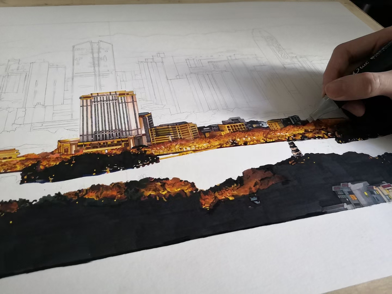 惠州马克笔手绘夜景（图ZMjY3ODYwMDU2） - 绘画 - 站酷设计师画亦心原创素材 - 站酷ZCOOL
