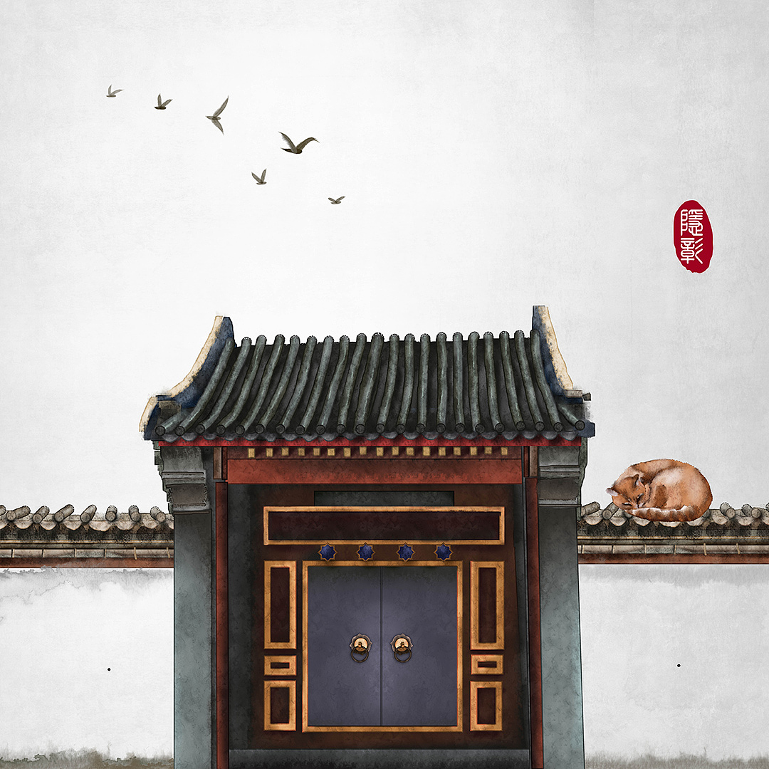柿子树中式门古建筑古门飞鸟古风水墨画古风插画（图ZMjIzNjIzODAw） - 商业插画 - 站酷设计师隐彰原创素材 - 站酷ZCOOL