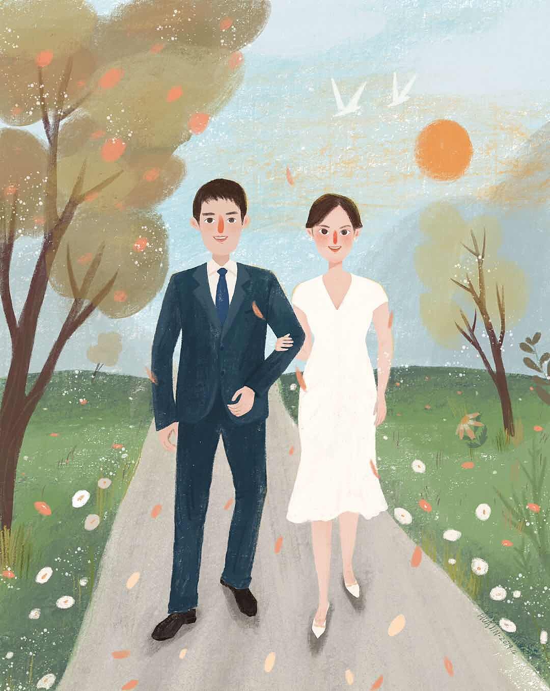 婚礼插画（图ZMTU0NDIxMDgw） - 商业插画 - 站酷设计师番茄小姐0910原创素材 - 站酷ZCOOL