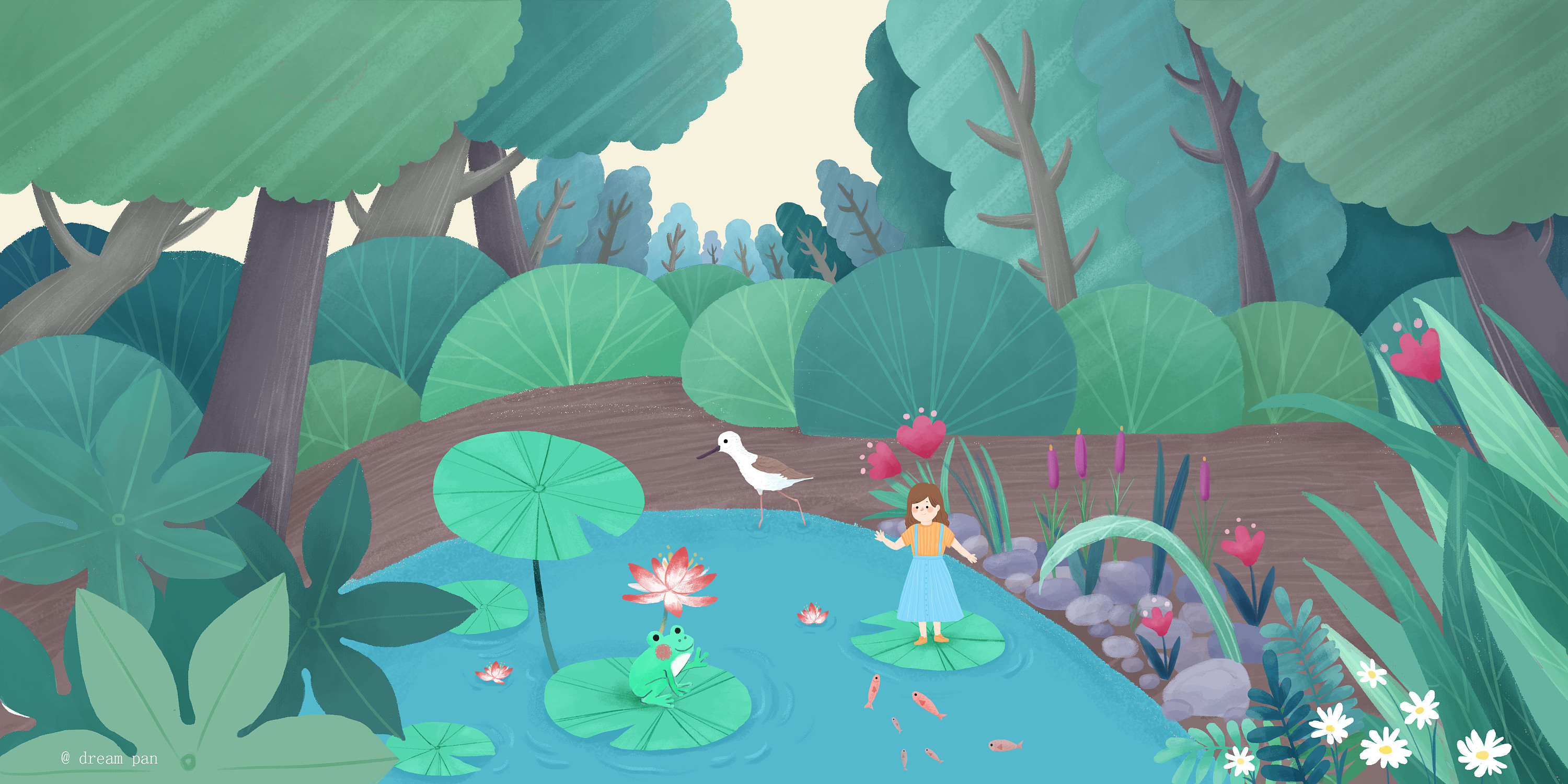 池塘里蹦跳的小鲤鱼们|插画|插画习作|pandream - 原创作品 - 站酷 (ZCOOL)