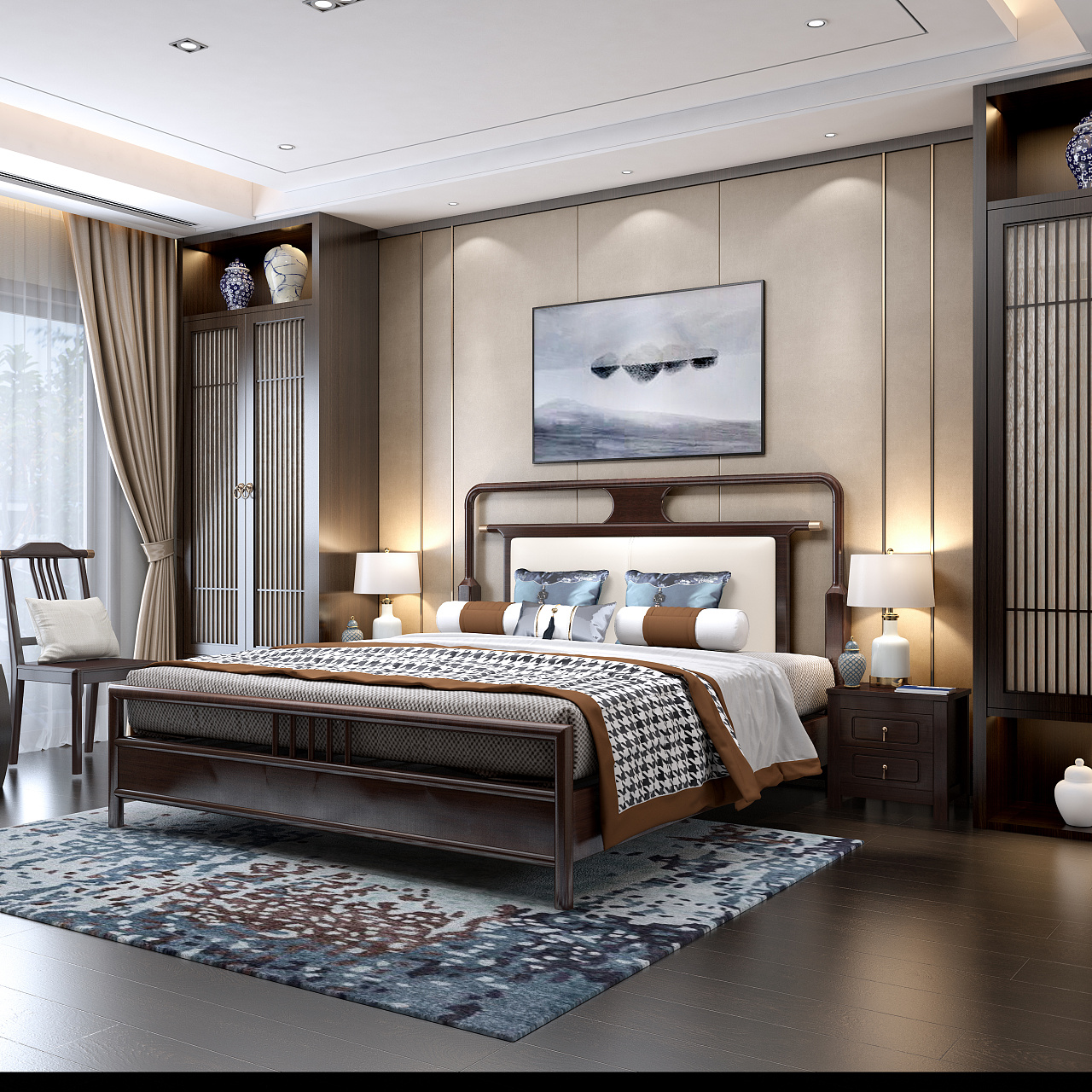新中式卧室|空间|家装设计|丶黑中介 - 原创作品 - 站酷 (ZCOOL)