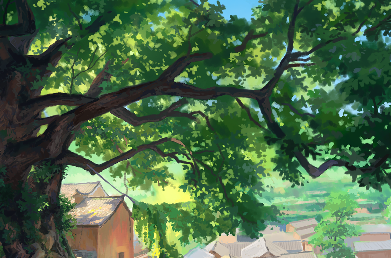 浙江杨家堂村的古树（图ZMzczOTgyMDMy） - 艺术插画 - 站酷设计师南宝山高师原创素材 - 站酷ZCOOL