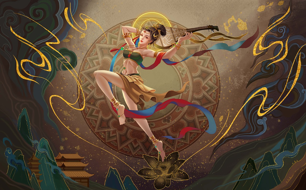 敦煌飞天反弹琵琶