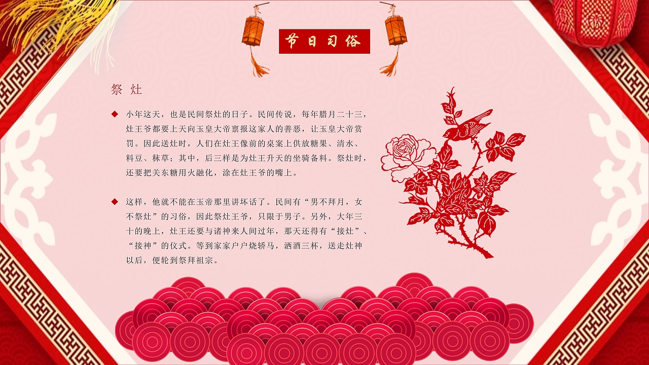 2019猪年小年春节习俗除夕习俗PPT模板