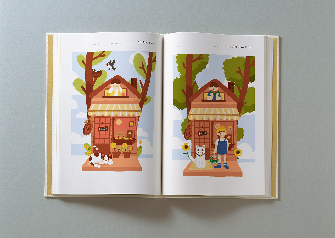 插画组合小屋的春夏秋冬