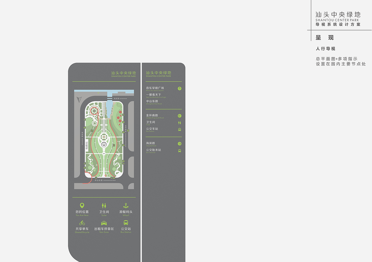 设置在次要出入口总平图与禁止说明,设置在主要出入口将内部导视功能
