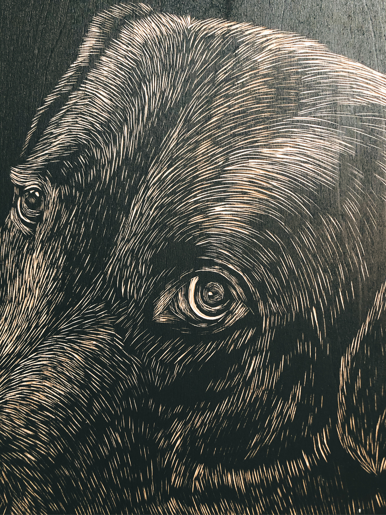 手工雕刻黑白木刻版画【狗狗】