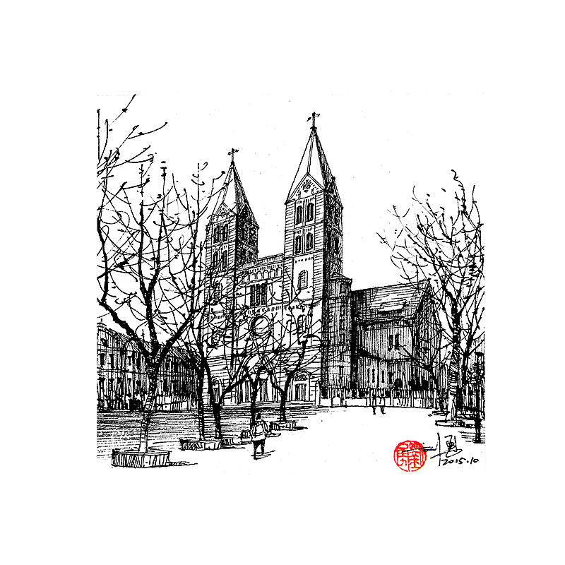 天津老建筑,钢笔手绘