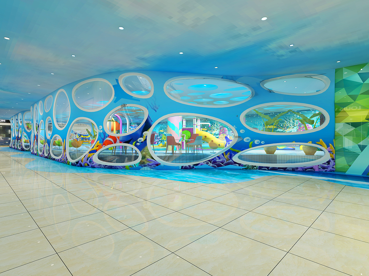海洋主题儿童乐园|空间|家装设计|天斐效果图刘杉杉 - 原创作品 - 站酷 (ZCOOL)