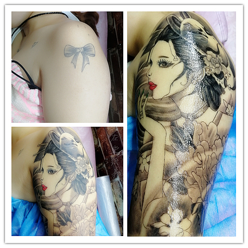 半臂艺妓纹身遮盖疤痕修改老旧纹身金左堂河南纹身