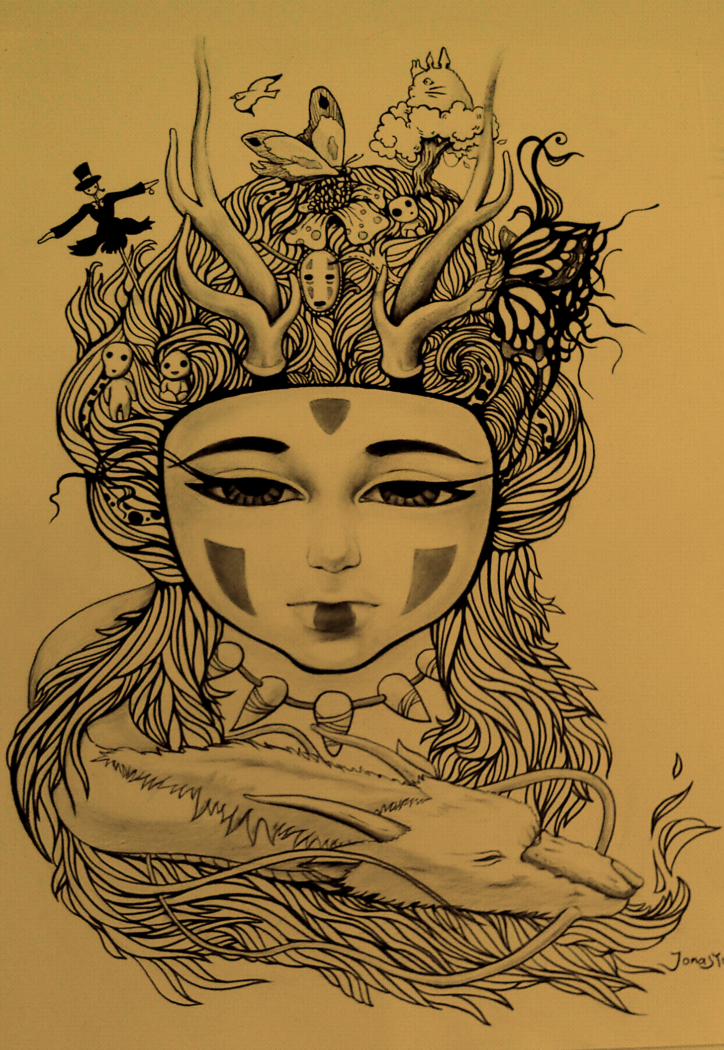 幽灵公主|纯艺术|钢笔画|pyward - 原创作品 - 站酷 (zcool)