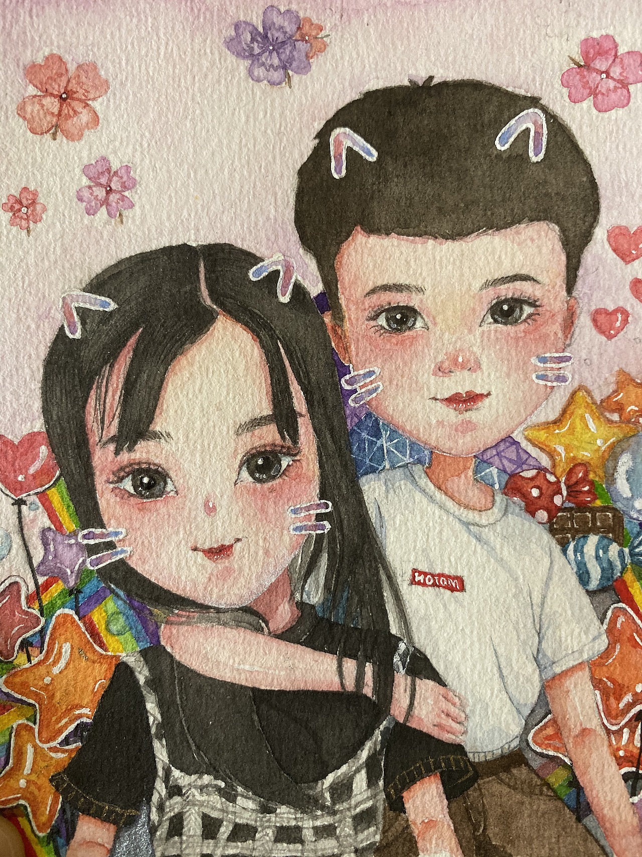 水彩手绘卡通情侣装饰画