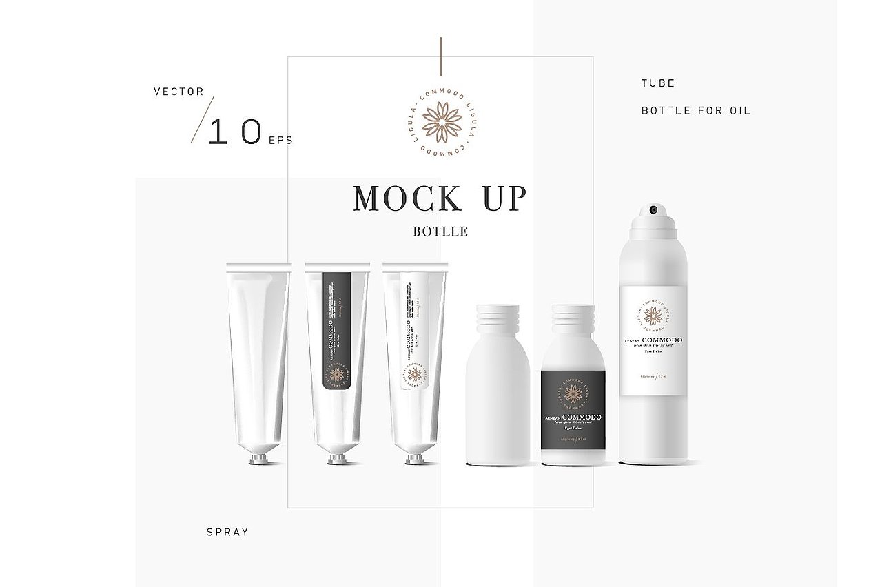 多种规格形状化妆品瓶矢量样机模型合