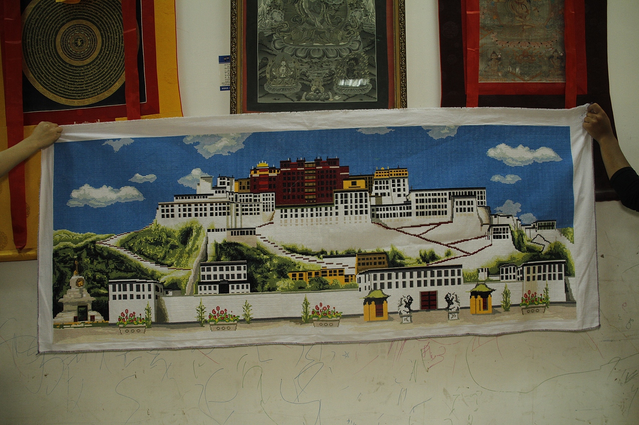 手工传统刺绣十字绣布达拉宫长卷宏伟建筑装饰艺术