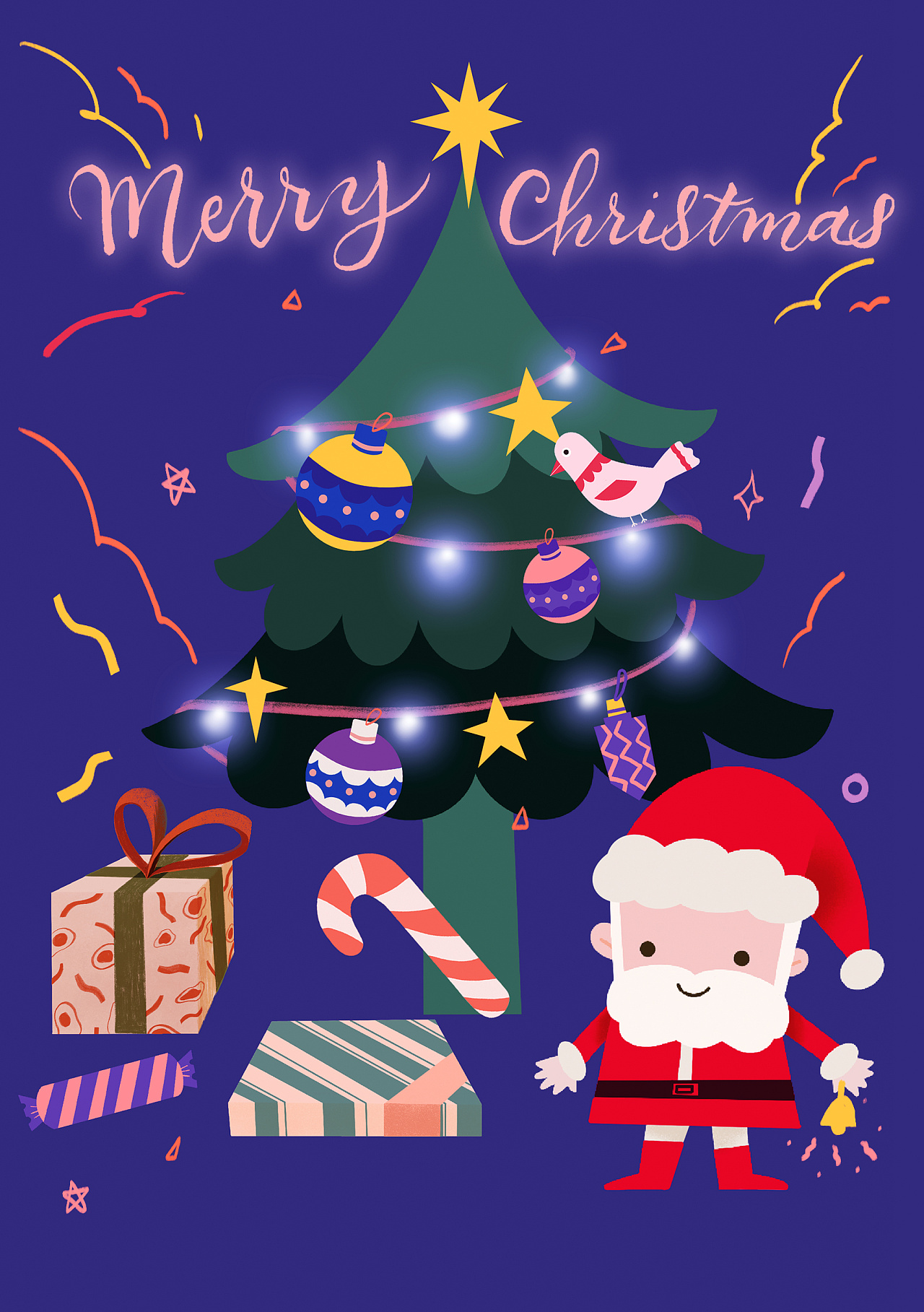 圣诞节圣诞老人场景手绘圣诞插画图片-千库网