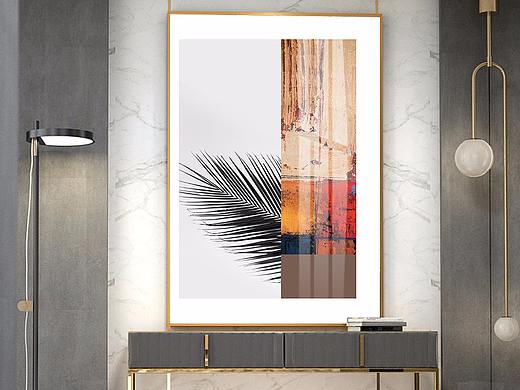 轻奢抽象玄关装饰画简约现代客厅几何植物画