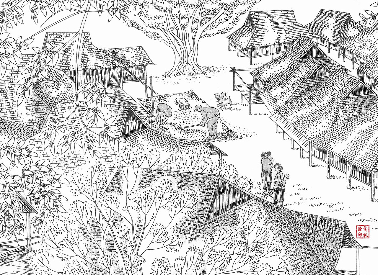 梦归故里 钢笔画 88cm*64cm
