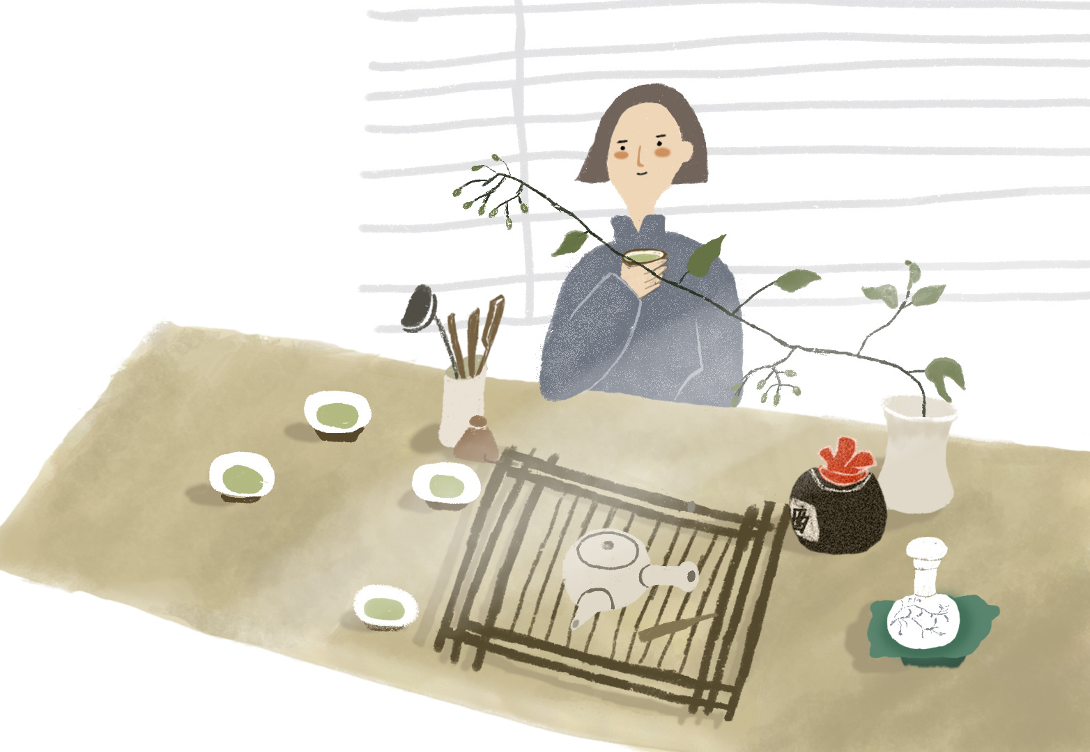 午后品茶|插画|创作习作|好月半儿 - 临摹作品 - 站酷 (zcool)