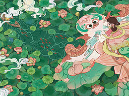 风筝飞到荷塘啦