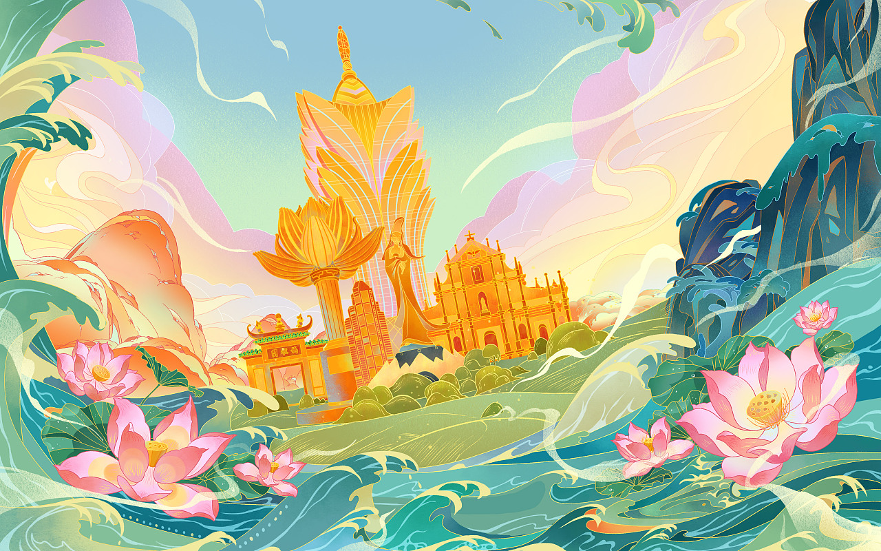 国潮插画澳门|插画|商业插画|两两咕咕咕 - 原创作品 - 站酷 (zcool)