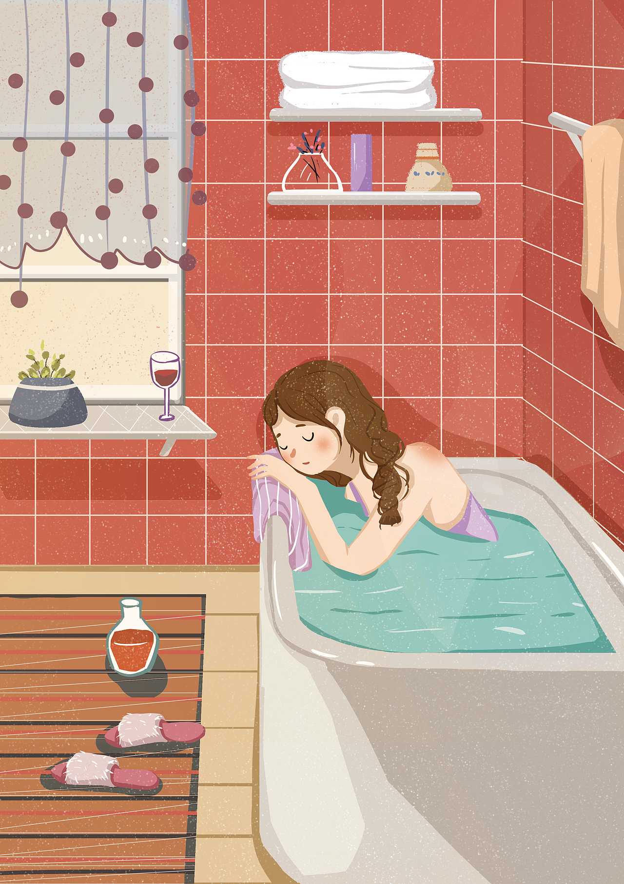 泡澡女孩|插画|艺术插画|住七楼的仙女姐姐_临摹作品-站酷zcool