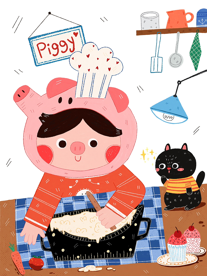 原创系列插画｜秋天宅的猪&咪（图ZMzUyOTAzNTI0） - 儿童插画 - 站酷设计师老椰子008原创素材 - 站酷ZCOOL