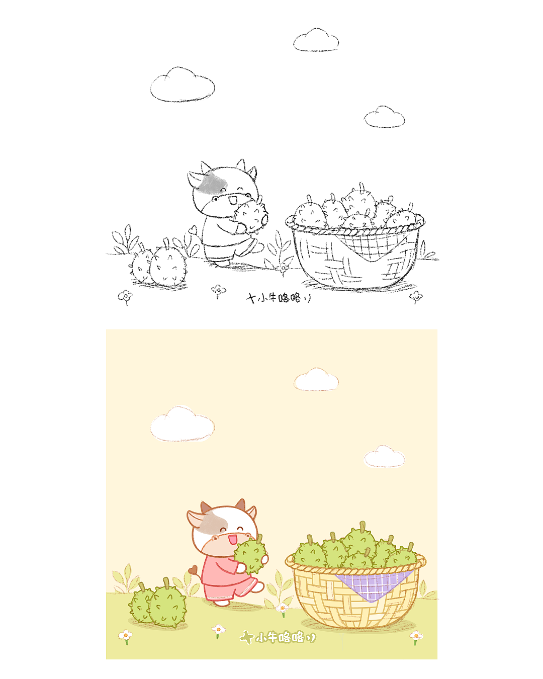 榴莲果农的日常-可爱绘本插画-故事插图（图ZMjcwMTQ4MDA4） - 绘本 - 站酷设计师trathing原创素材 - 站酷ZCOOL