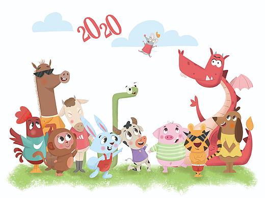 2020生肖们合影啦（个人主页-ZNDQwNDk1MzI=） - 儿童插画 - 站酷设计师星星就是太阳原创素材 - 站酷ZCOOL