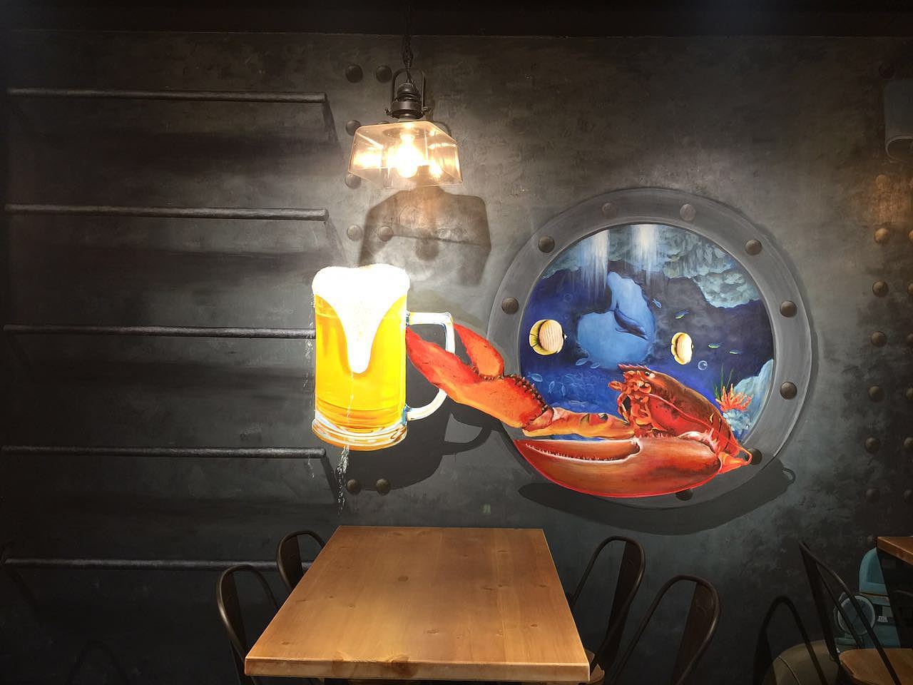 上海小龙虾餐厅墙绘系列纯手绘3d画作品