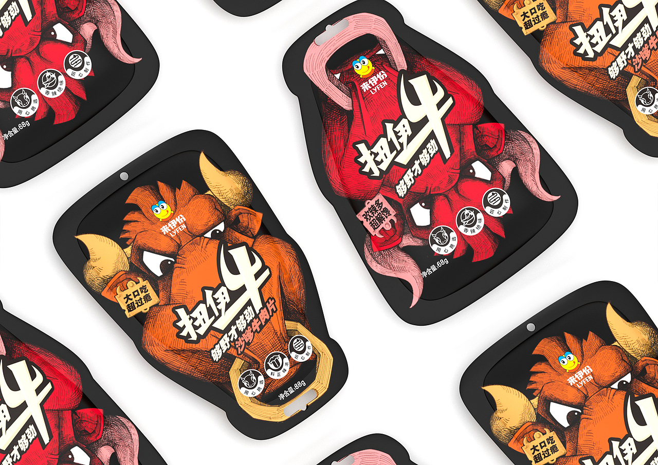 盛火新作“零食巨头”来伊份大单品扭伊牛包装视觉设计（图ZMTgzNjAzNjI0） - 包装 - 站酷设计师蓝色盛火原创素材 - 站酷ZCOOL