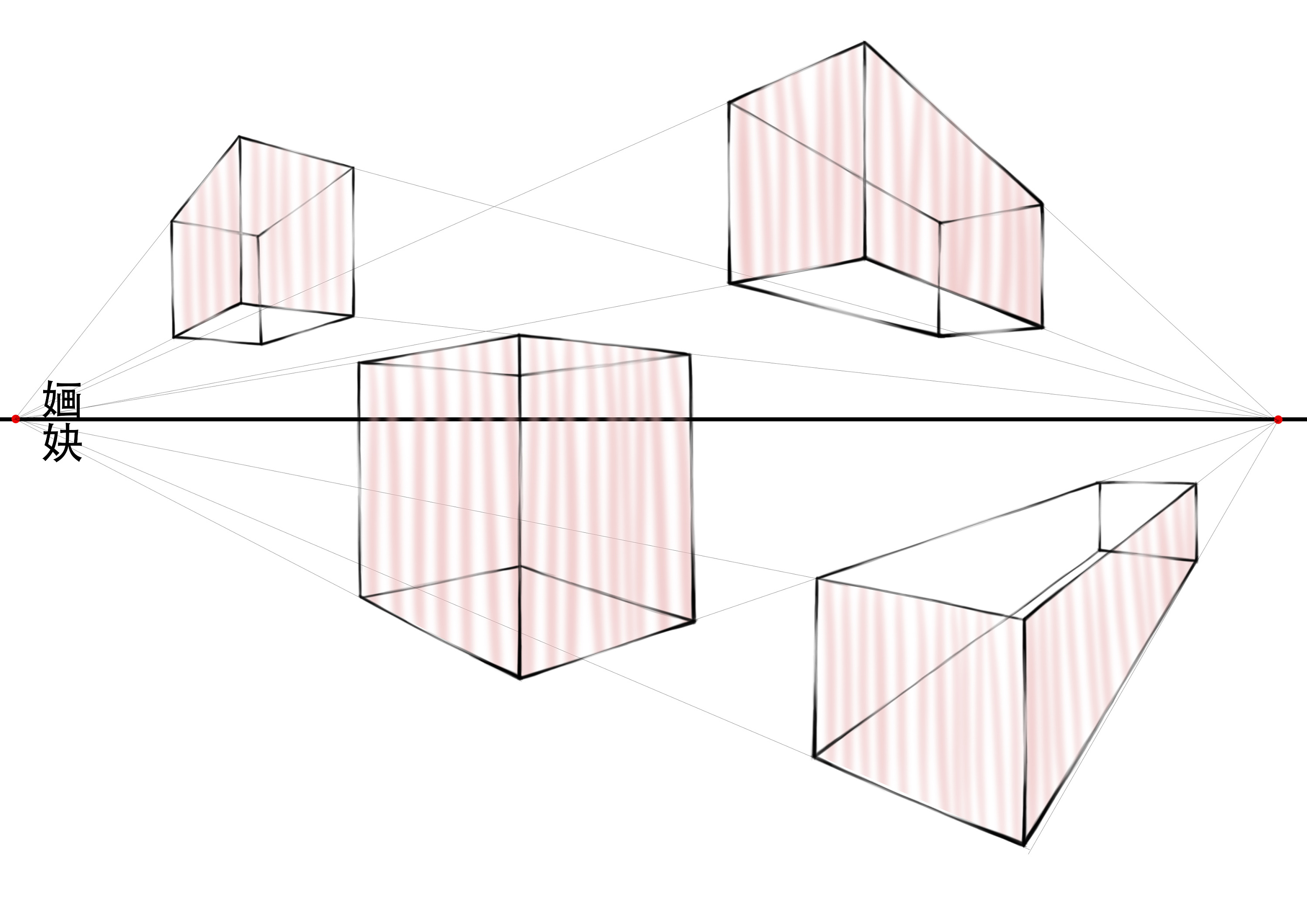 【透视原理】立方体两点透视原理分析及示意图 - 哔哩哔哩