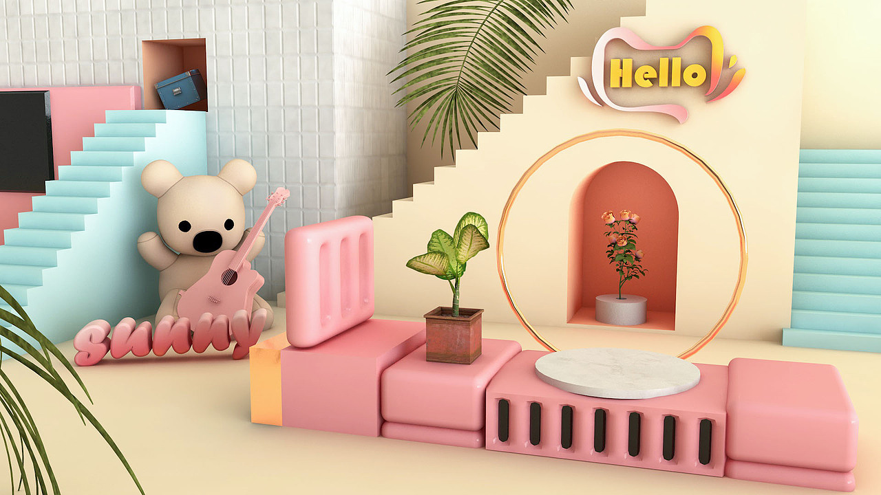 C4D练习 喜欢的场景制作集锦2（自带渲染器）