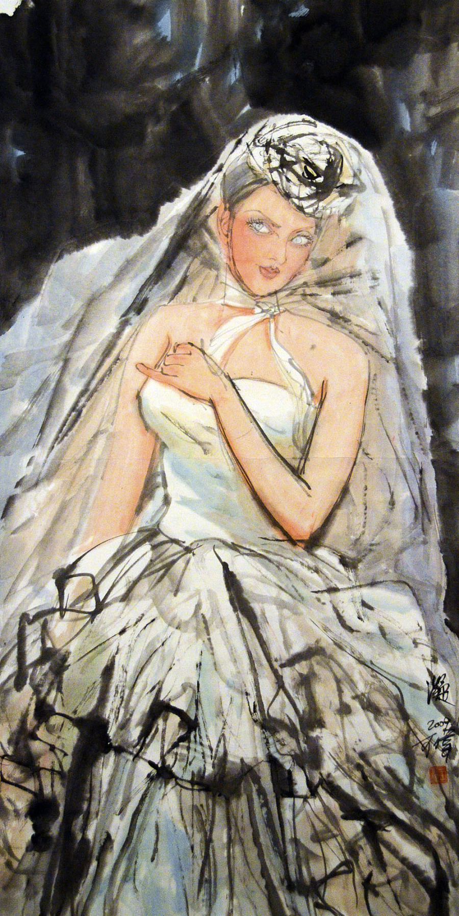 油画家王可伟##绘画[超话]##水墨##国画[超话]##新娘[超话]