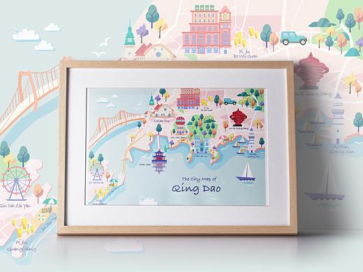 扁平插画_青岛地图