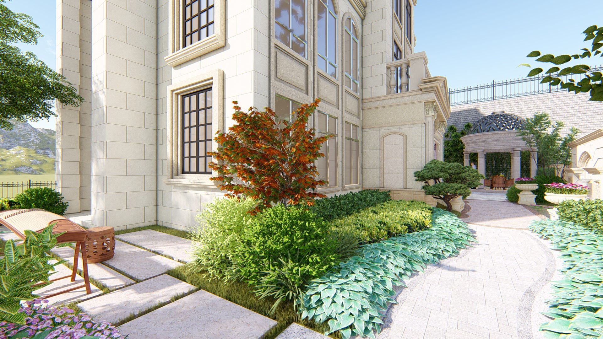 欧式别墅花园设计庭院绿化效果图 – 设计本装修效果图
