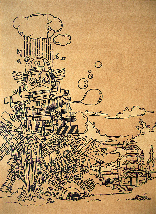 画在牛皮纸上的画