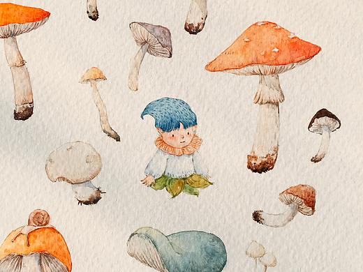 水彩插画-蘑菇君